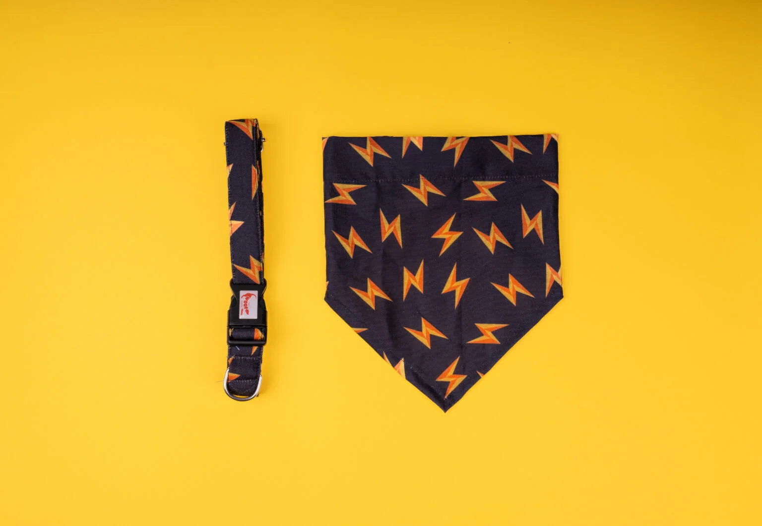 Lightweight and stylish Flash superhero-themed dog bandana and collar set from The Woof Parade.