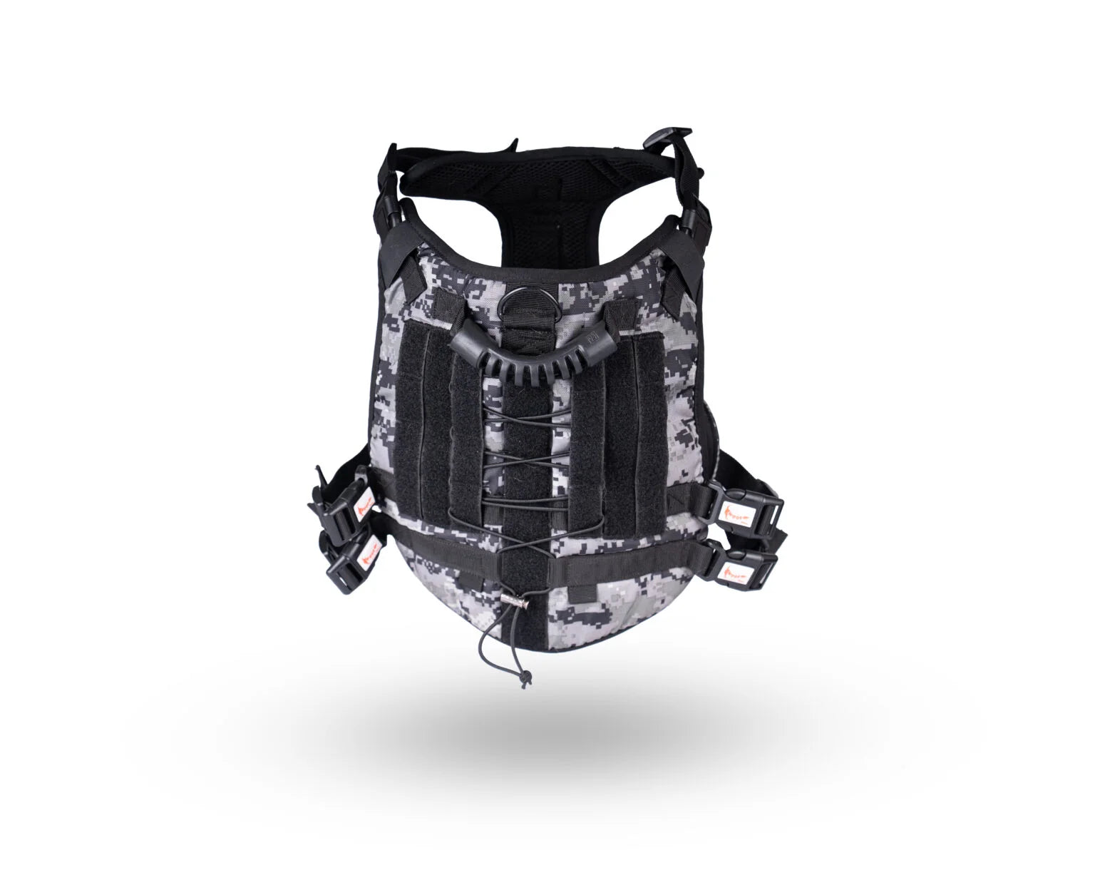 Durable military print tactical dog harness featuring adjustable straps and a soft padded interior — The Woof Parade.