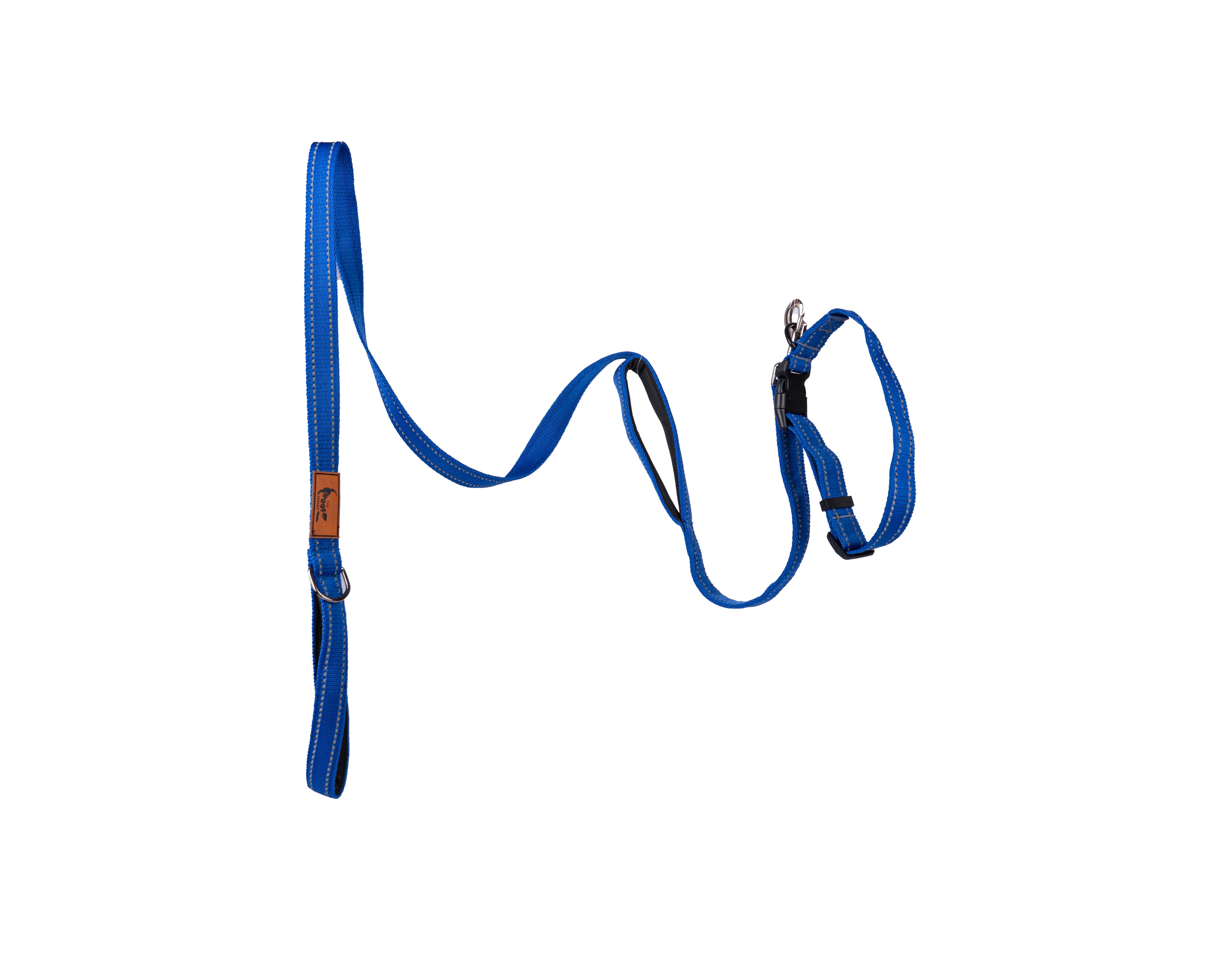Durable blue double handle dog leash designed for training and crowded walk areas from The Woof Parade.