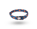 Blue Superman dog collar featuring secure side press hooks and a strong metal D-ring by The Woof Parade.