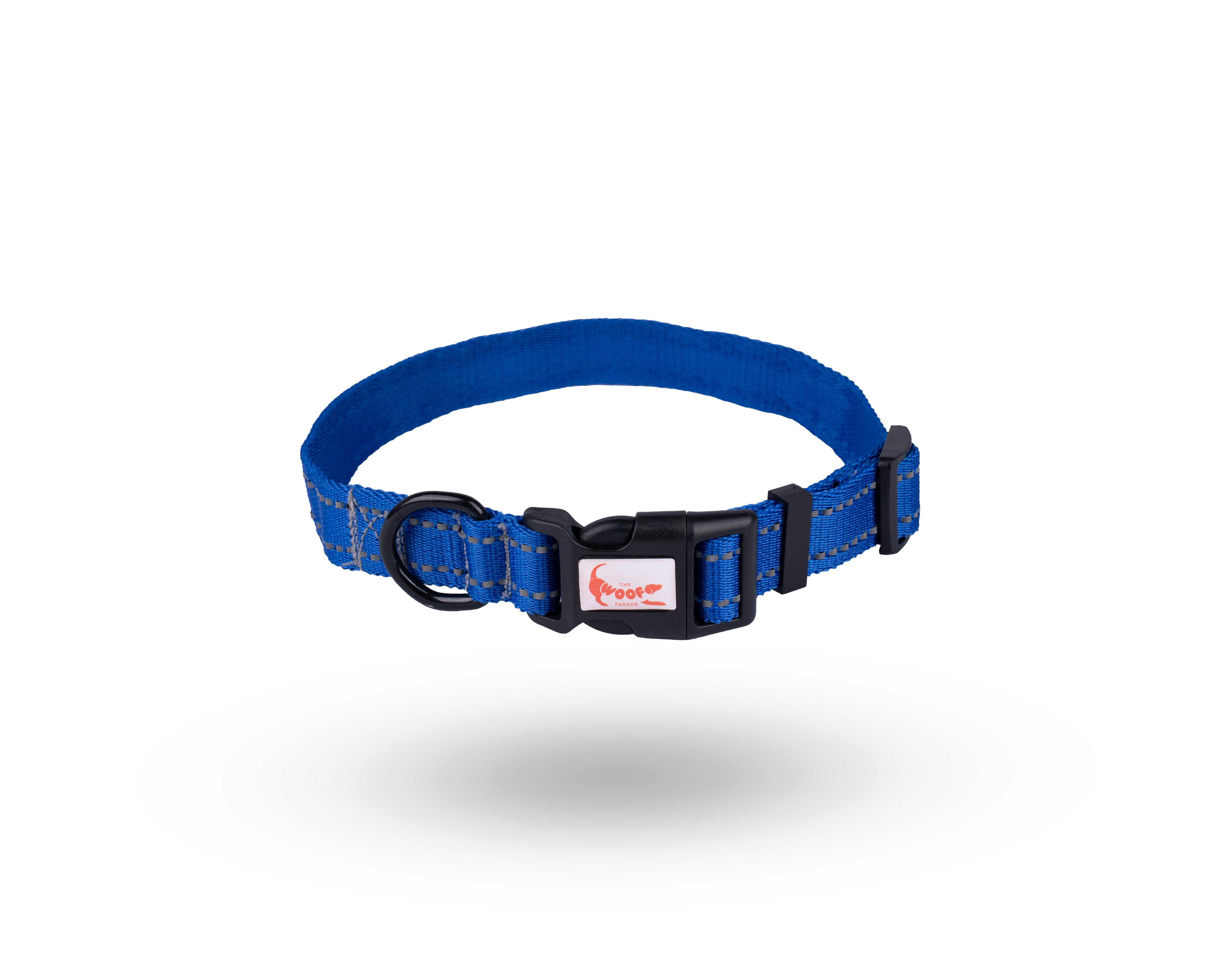 Adjustable blue reflective dog collar for everyday wear from The Woof Parade.
