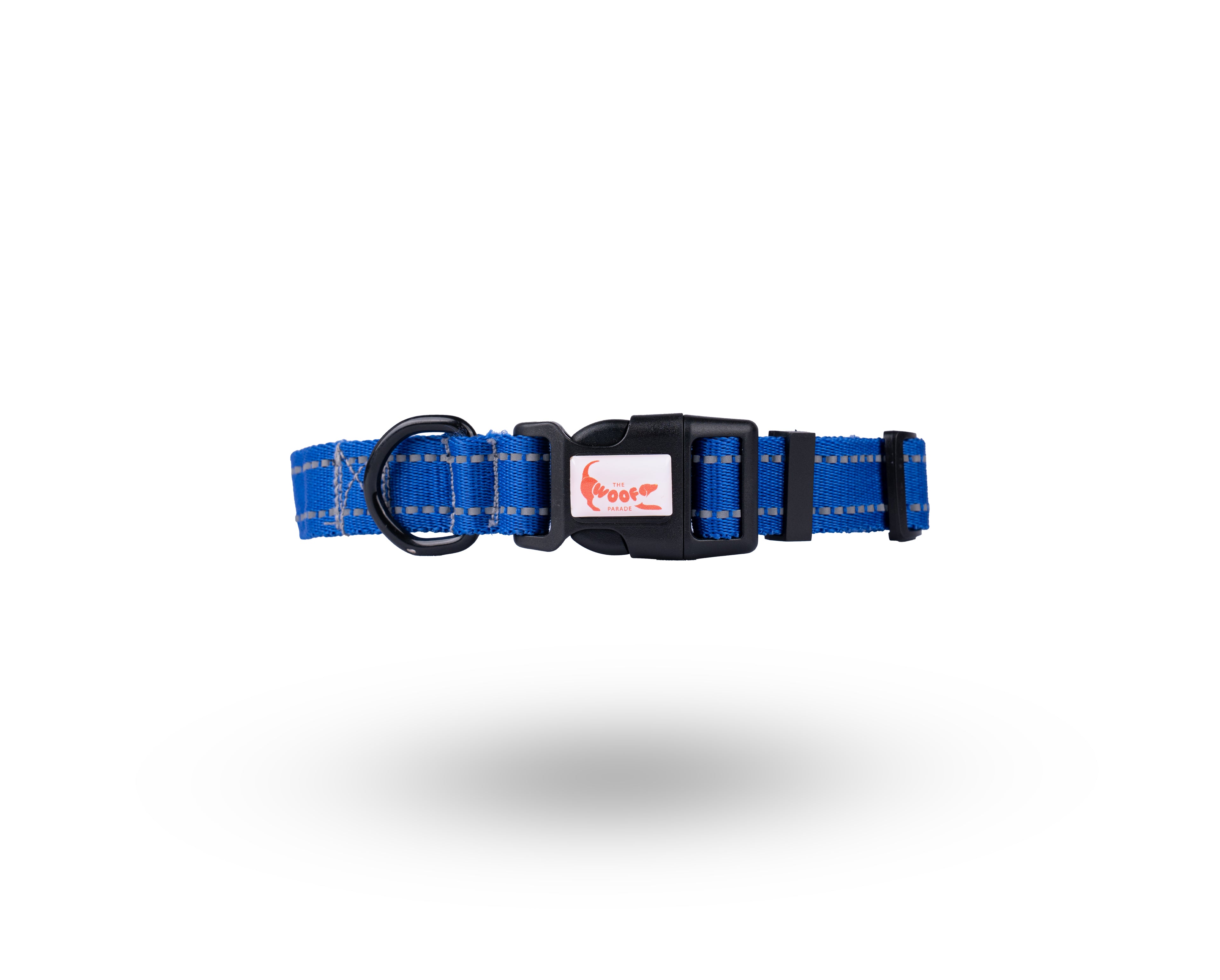 Adjustable blue reflective dog collar for everyday wear from The Woof Parade.